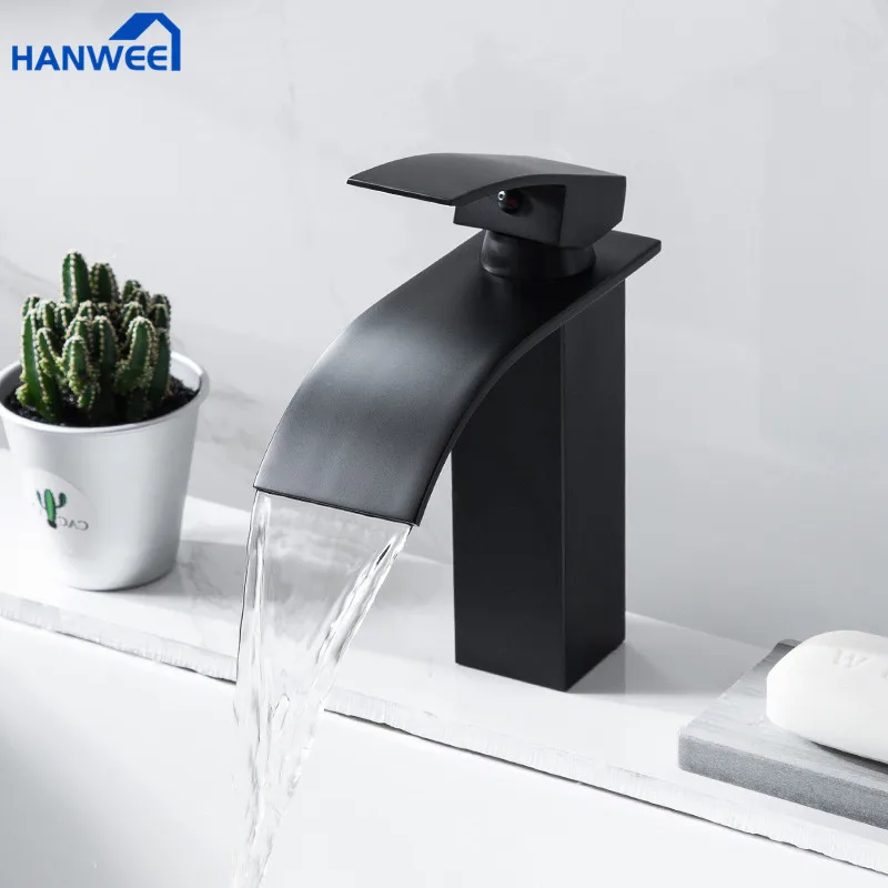 Матовый черный водопад смеситель для раковины в ванной комнате водопроводный