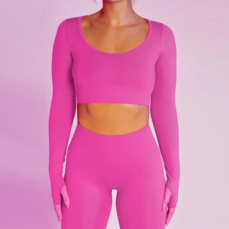 Women Seamless Yoga Set Quick Dry Gym Clothing Running Fitness Leggings Crop Top Sport Suit  Long Sleeve Tracksuit Active Wear