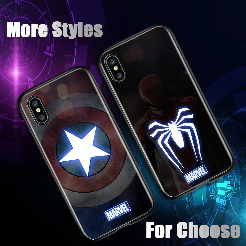 Для iPhone 6 7 8 Plus X XR XS Max 11 Pro светодиодный мигающий чехол Marvel Мстители Железный человек паук Veno закаленное стекло