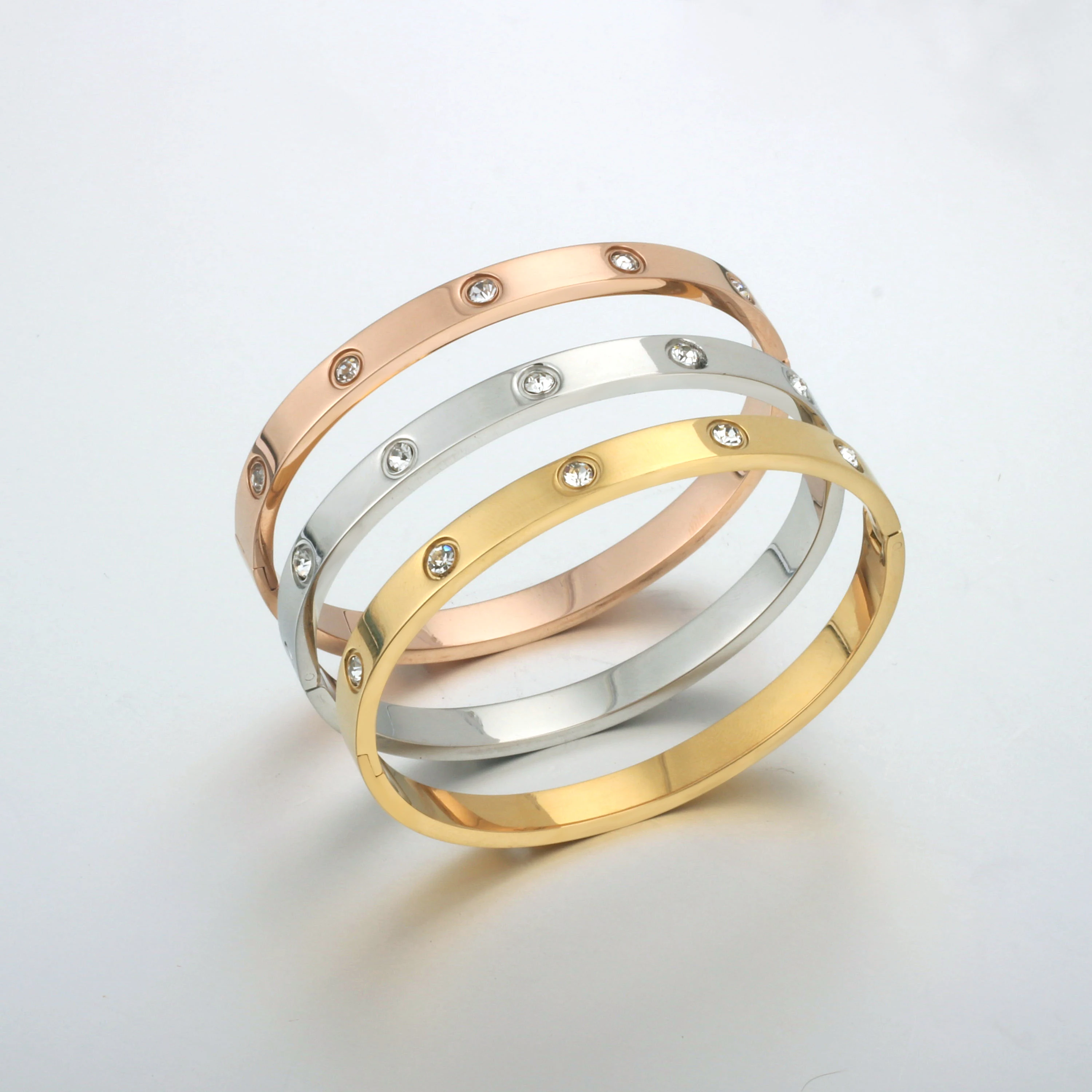 Стразы браслет для женщин из титановой стали цвета розового золота