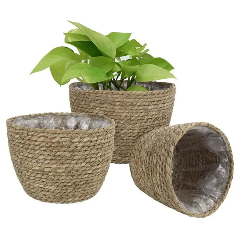 

Nordic Handmade Straw Storage Basket Indoor Outdoor Flower Pot Plant Container Home Living Room Bedroom Decoration