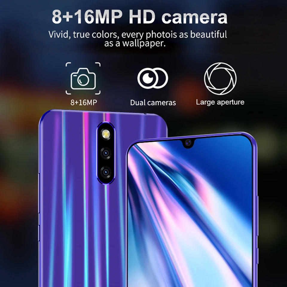 Разблокированный 6," дюймовый Android смартфон с водными каплями, распознавание лица, умный мобильный телефон, Google Play, бесплатно, 3,5 мм, наушники, Подарочный чехол