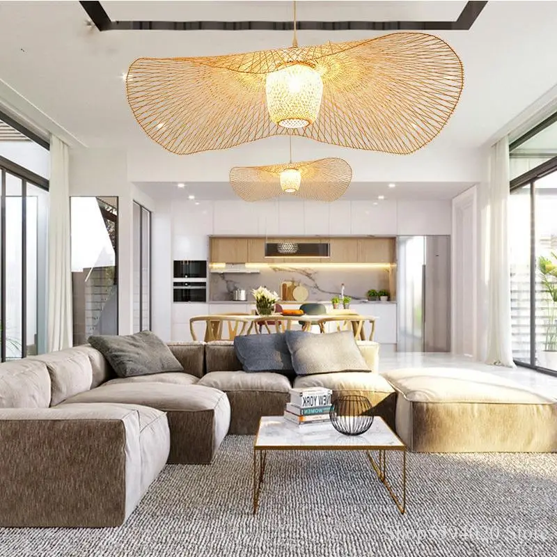 Chinese Bamboo Pendant Light Weaving Wicker Rattan Shade E27 Lamps for Living Room Bedroom Dining Home Decor Indoor Lighting | Лампы и