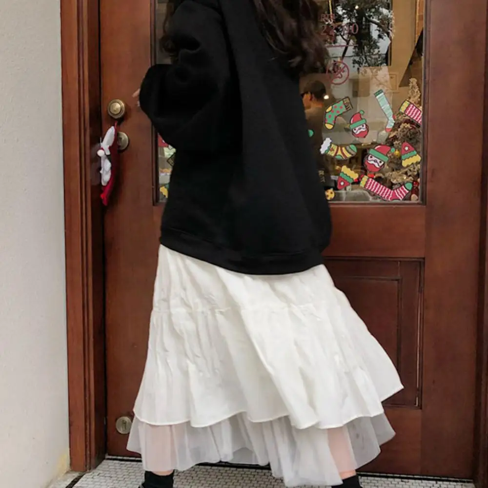 

2020 Long Skirts For Women's Skirts Harajuku Korean Style White Black Maxi Skirt For Teenagers High Waist Skirt School Skirts