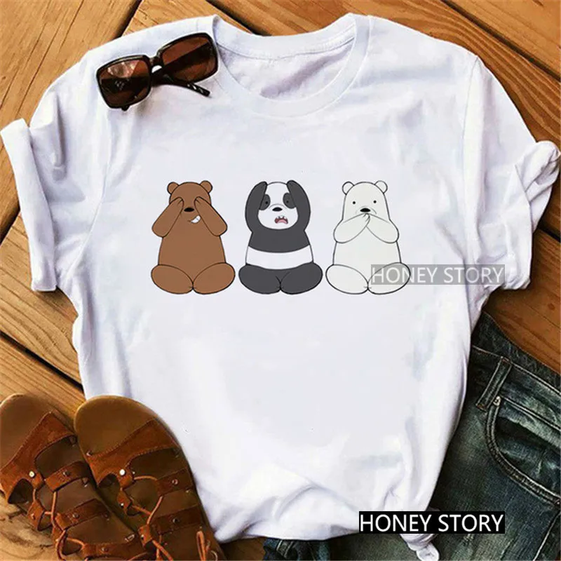 

Women T-shirt Harajuku Cute Funny Bears Panda T Shirt Cartoon Animal Print Short Sleeve Tops Casual O-neck Soft Tee White Tshirt
