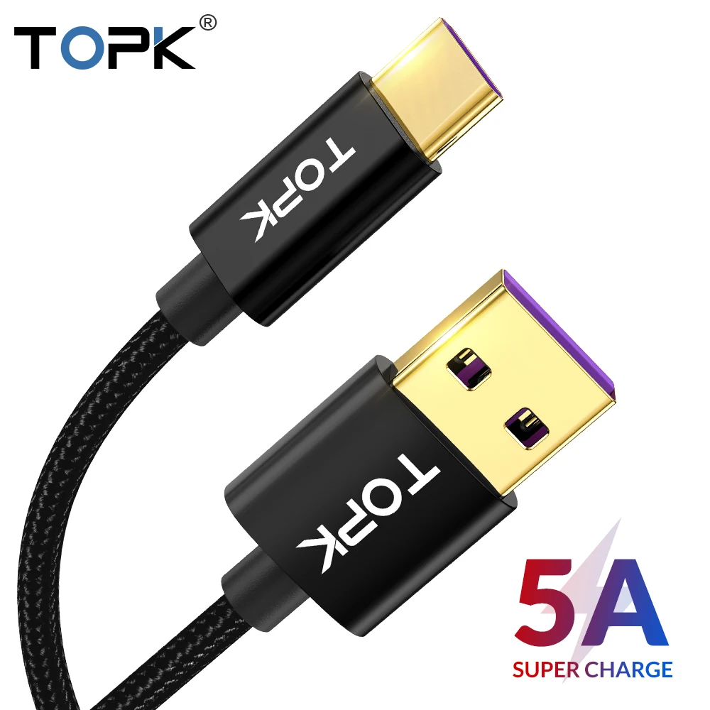 TOPK usb type C 5A кабель Быстрый кабель для зарядки usb type-C для huawei mate 20 P20 pro lite быстрое зарядное устройство USB-C для samsung S9 S8 Plus