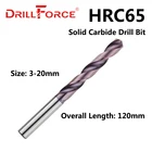 Набор твердосплавных сверл Drillforce, 3-20 мм х 120 мм, OAL HRC65, спиральное сверло для твердого сплава, нержавеющая сталь