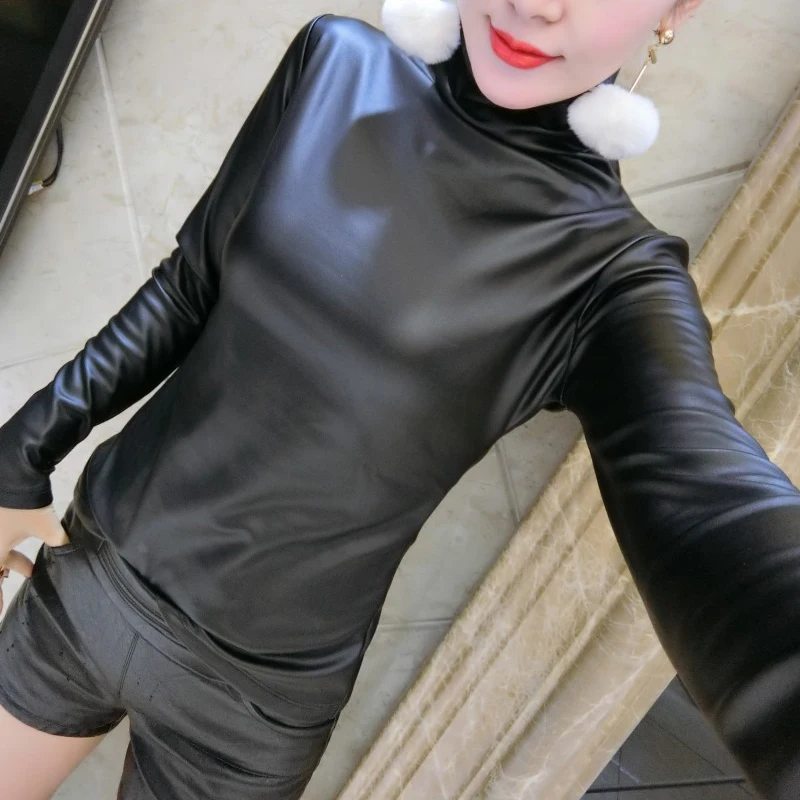 

Сапоги из эластичной кожи PU топы с длинными рукавами осенние модные женские блузки тонкая сексуальная блузка плюс размер 4XL для женщин с выс...