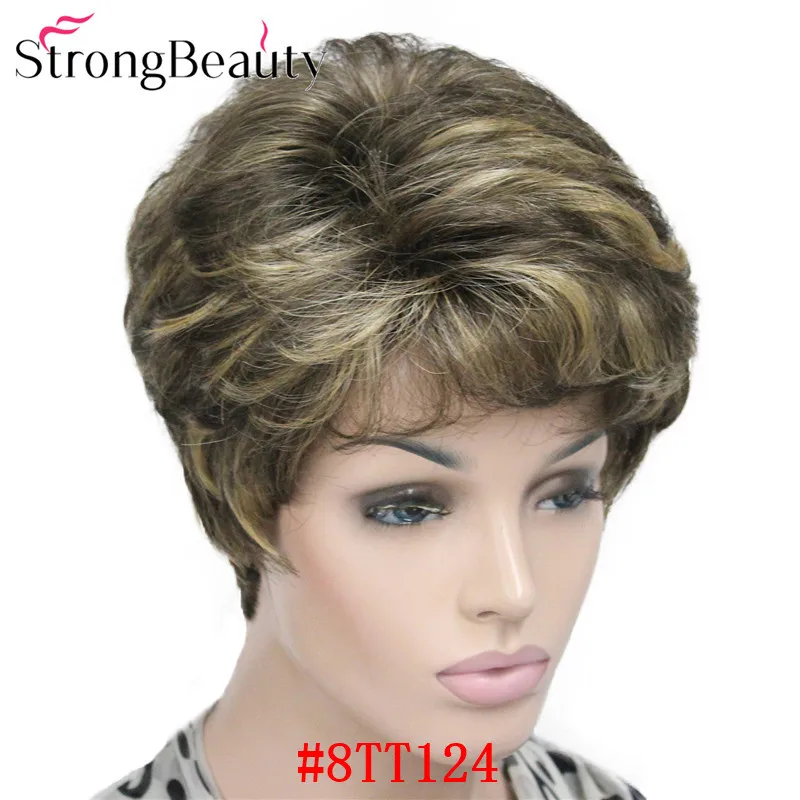 StrongBeauty синтетические Короткие Волнистые Волосы пышные натуральные светлые/серебристо-серые парики с челкой для женщин много цветов на выбор