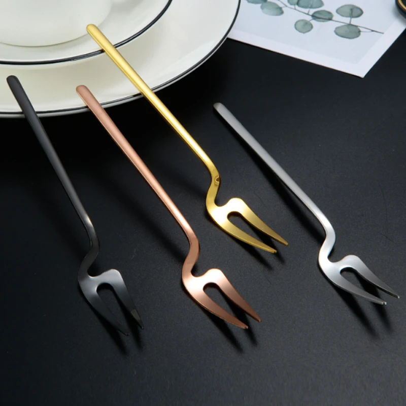 

1pcs 304 Stainless Steel Coffee Spoon Gold Plated Fork Hanging Cup Honey Spoon Dessert Fruit Fork Comfortable Handle Kitchen