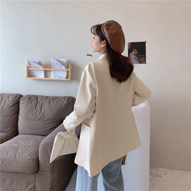

XIBUSANA Women's Suit Jacket Solid 2020 Autumn Winter New Long Sleeve Single Breasted Notched Collar Loose Casual Blazers Female