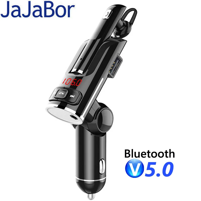 

JaJaBor Bluetooth 5.0 Car Kit Headset Private Call FM transmitter Handsfree AUX Audio Music MP3 Player Dual USB Car Charger