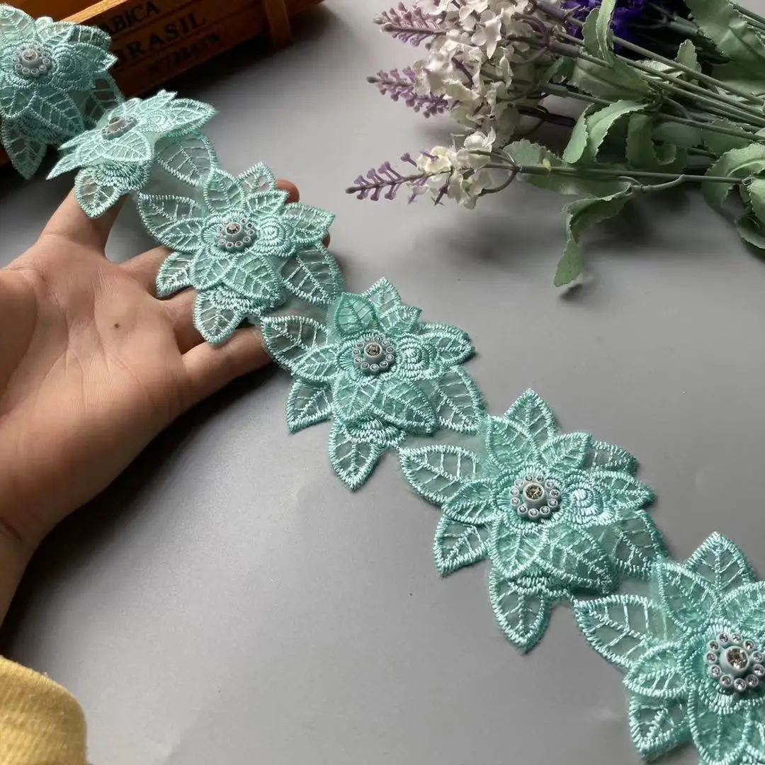 2 ярда бриллиантово-зеленая кружевная бейка аппликация тканевая лента с двойной