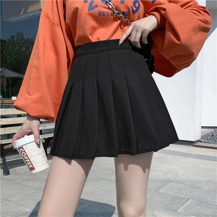 

Large size M-4XL Autumn and winter skirt female fat mm was thin 200 pounds Japanese college style a word pleated bottoming skirt