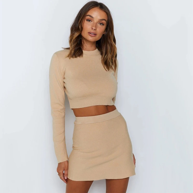 

Spring Autumn Fashion Women's Knitting Skirt Suit Women's Costume Sweater Suit + Slim Skirt Two-Piece Tracksuit 2021