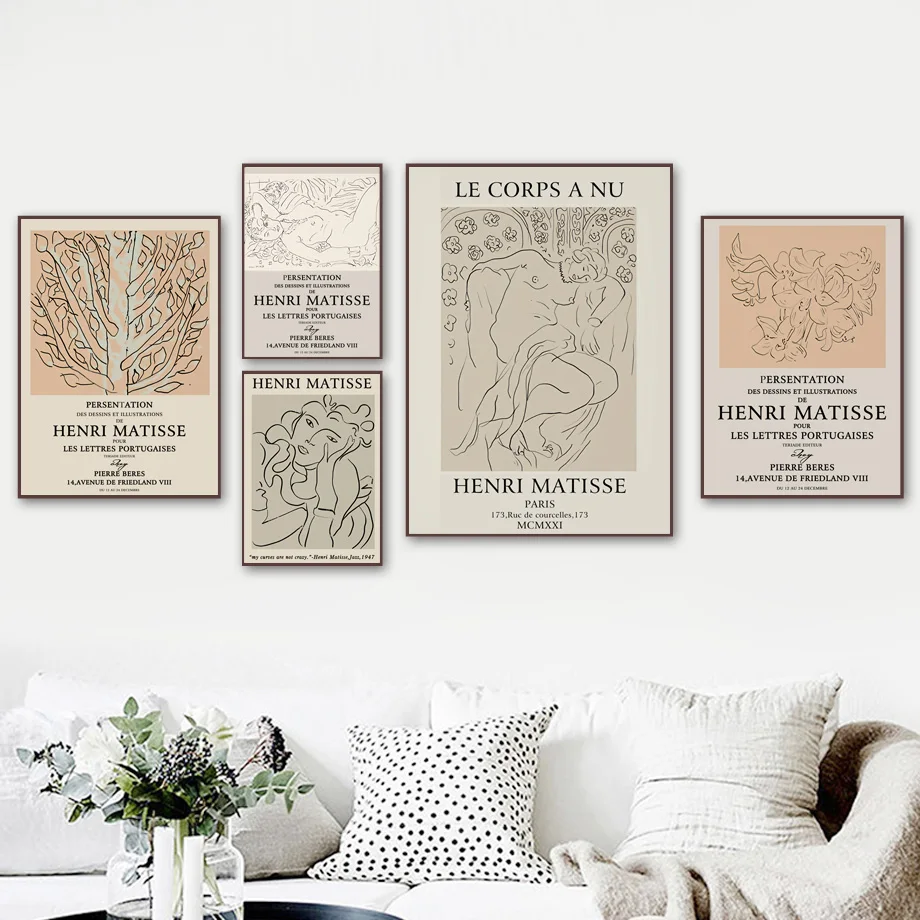 

Винтажная абстрактная линия, фигурка дерева Матисса, настенная Картина на холсте, скандинавские постеры и принты, настенные картины для дек...