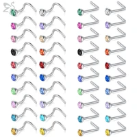 zs 20pcslot 20g colorful nose ring set stainless steel nose piercings 3mm round cz crystal gem bone retainer piercing jewelry
