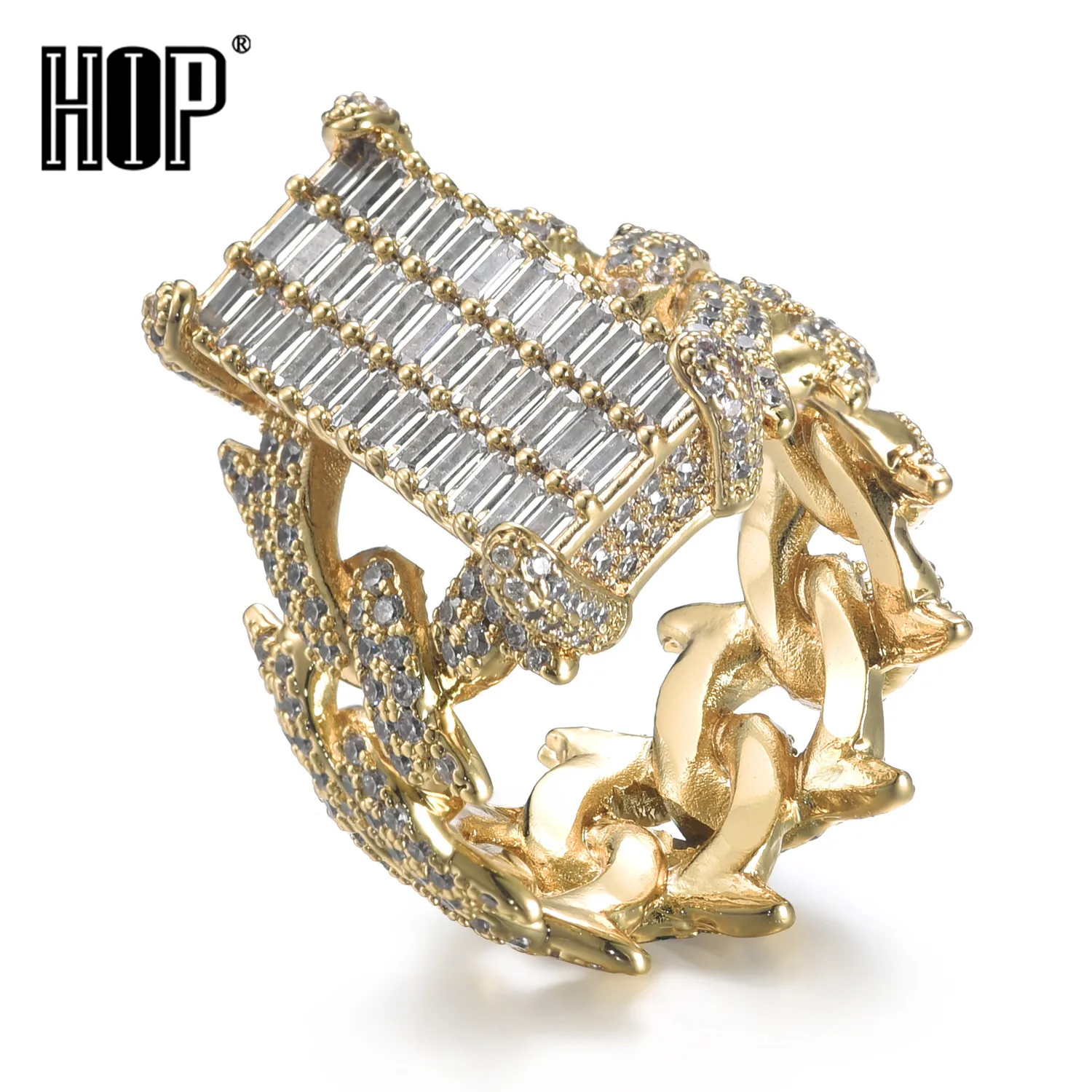 

HIP Hop Classic CZ Square Cuban Prong Ring Color Color Iced Out Zircon Charm Ring For Men Women Jewelry Size 8-10