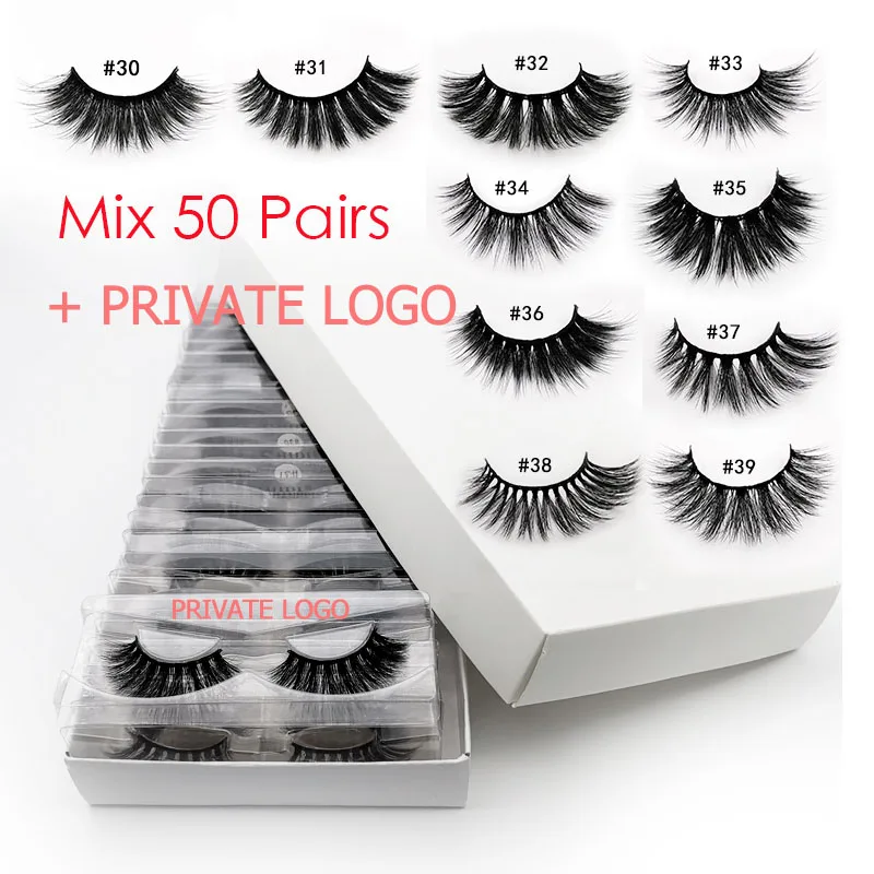 Mix50pairs WITH LOGO Ресниц 20/40/50/100 шт 3d норковые ресницы натуральные ресницы серо-коричневого цвета, оптовые поддельные ресницы накладные ресницы для макияжа оптом - Цвет: Mix50pairs WITH LOGO