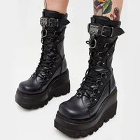 Brand Design Gothic Style Platform Mid-Calf Boots Big Size 2021 New Winter INS Hot Sale Comfy Woman Shoes Motorcycle Boots