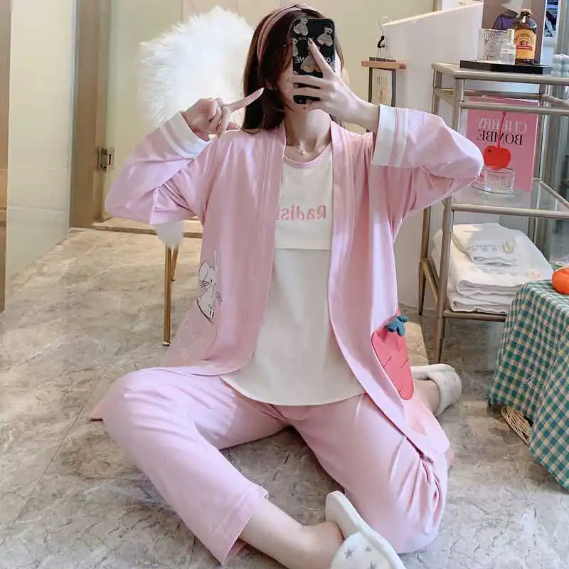 

Three piece baby clothes spring and autumn cotton postpartum MATERNITY NURSING PAJAMAS