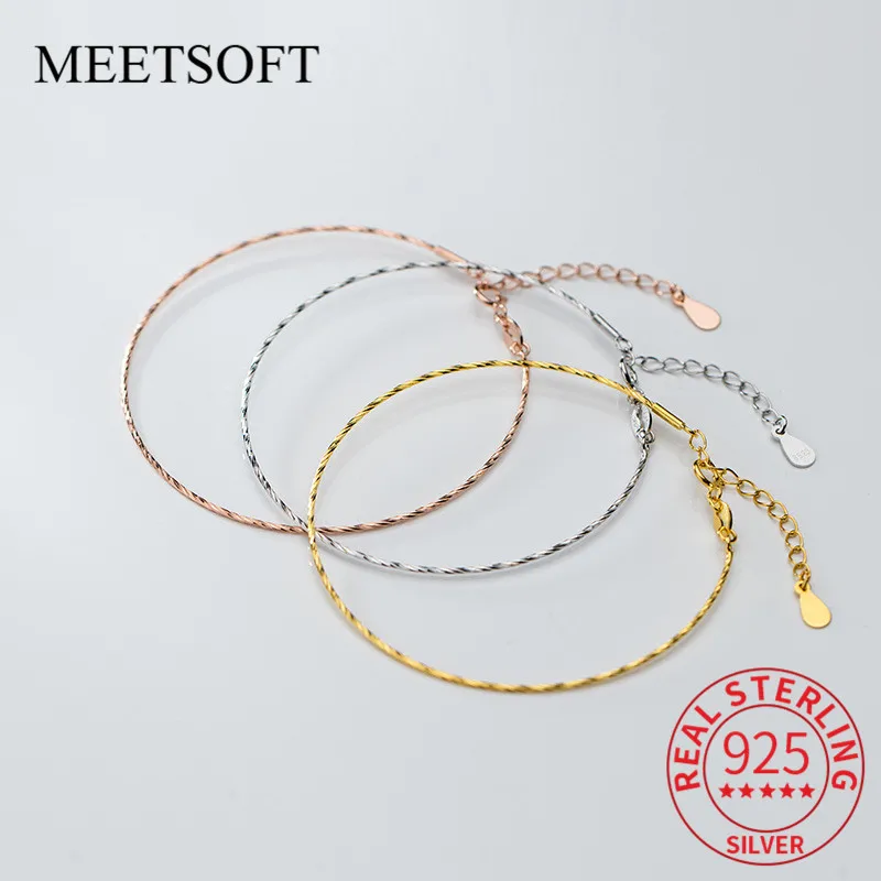 

Модные блестящие и матовые браслеты MEETSOFT из серебра 925 пробы на цепочке, самодельные ювелирные изделия ручной работы, оптовая продажа аксес...