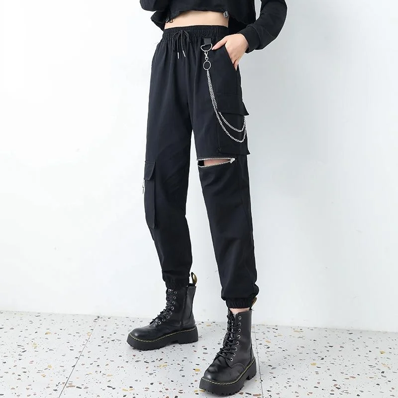 

Fashion High Waist Wide Leg Pants High Street 2021 Black Trousers Women Plus Size Casual Loose Pant (with Belt And Chain)
