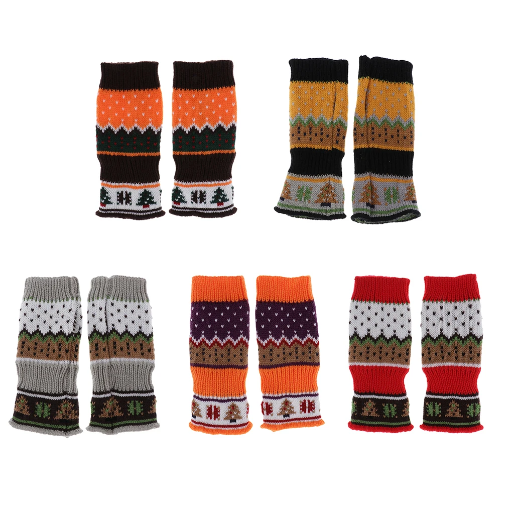 

Women Christmas Tree Knitted Fingerless Gloves Winter Warm Mitten