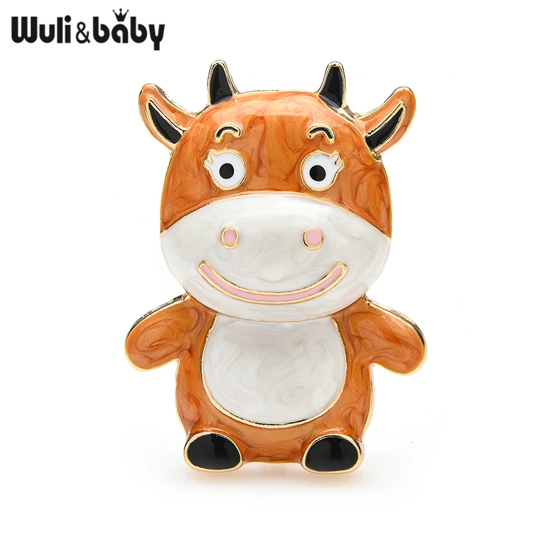 

Wuli&baby Smiling Enamel Cattle Brooches For Women 3-color Bull Animal New Year Brooch Pins Gifts