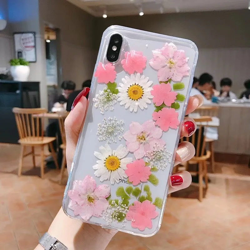 Чехол для телефона с высушенными натуральными цветами iPhone XS XR Max X 6 6S 7 8 Plus 11 Pro