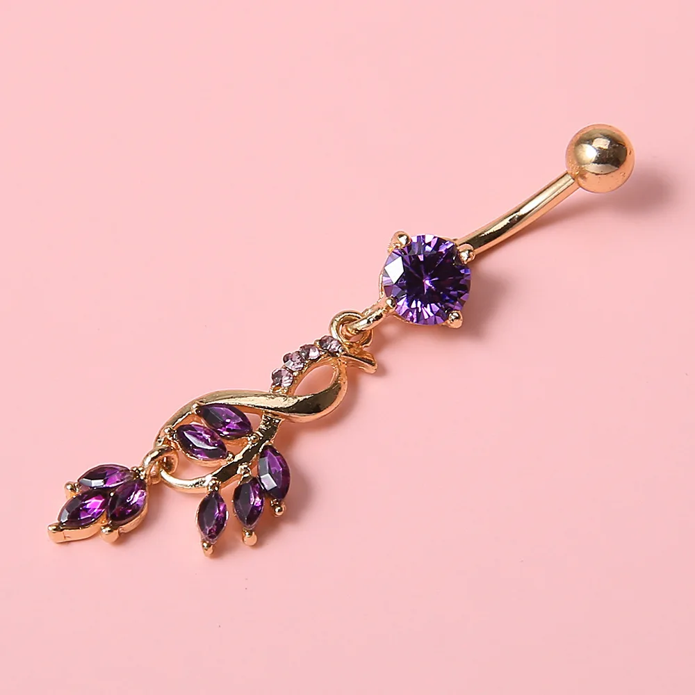 

1Pcs Crystal Navel Ring Bar Barbell Drop Dangle Body Piercing Sexy Leaves Belly Button Rings Women Body Jewelry Navel Piercing