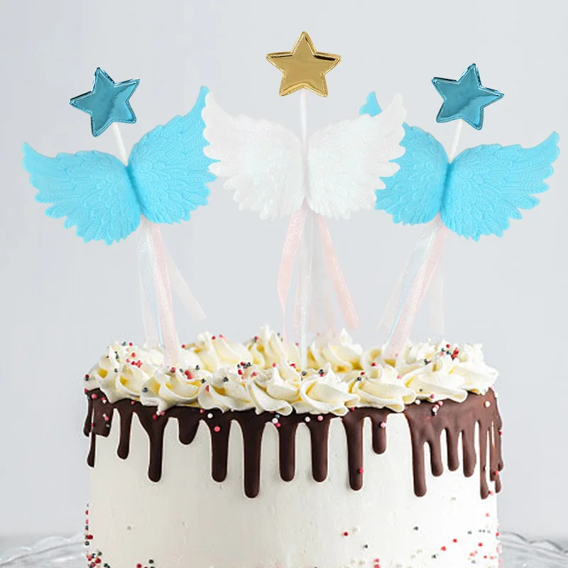 

1pc Star Angel Wings Cake Topper Lovely Baby Shower Cupcake Top Flags Kids Birthday Party Decoration Wedding Dessert Table Tools