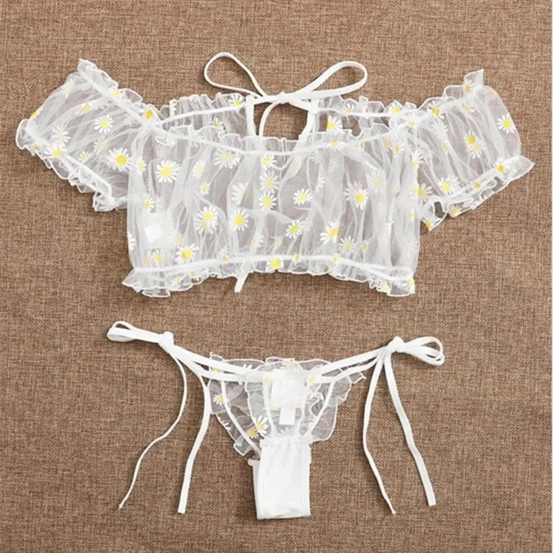 

Комплект эротического нижнего белья с вырезами и регулируемыми трусиками, нижнее белье с кружевами с цветочным узором, экзотический лифчик