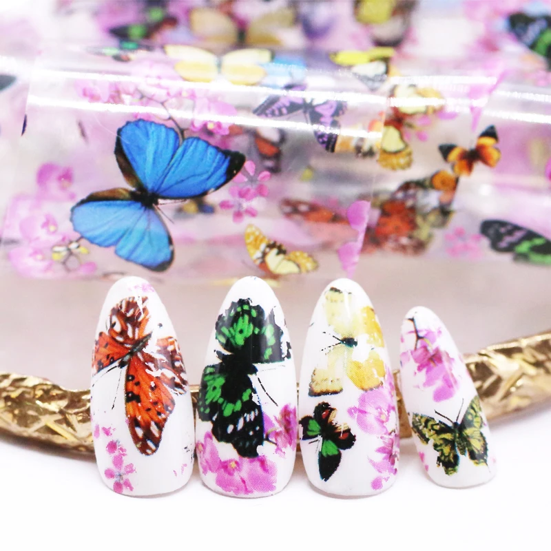 

1 bottle Nail Art Transfer Foils Nail Sticker Tip Decal Decor Design DIY Butterfly Plum Flower Manicure Tools Accessories