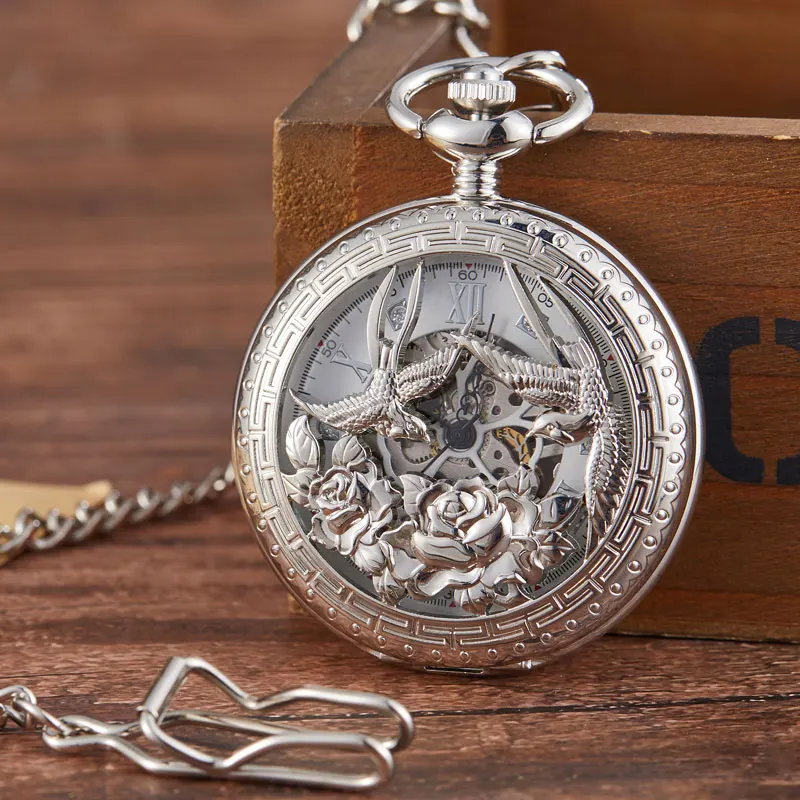 Механические карманные часы в ретро стиле с полыми бронзовыми птицами и