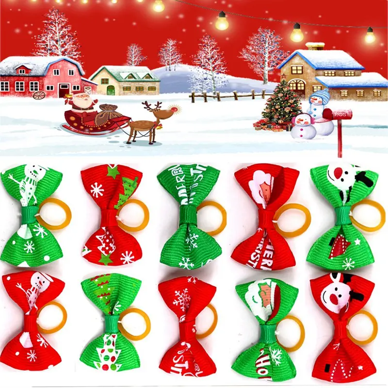 10 шт./партия Рождественский Набор резинок для домашних животных бантик волос