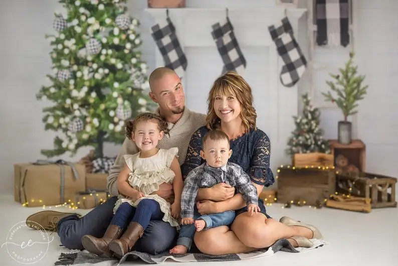 Photography Backdrop Happy Farmhouse Christmas Background Holiday Christmas Decoration for Home Floral Children Family Party