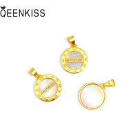 qeenkiss pt551 fine jewelry wholesale fashion woman girl birthday wedding gift round number shell 24kt gold pendant charm 1pc