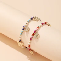 new colorful rice bead pendant beach gold anklet for women fashion butterfly jewelry beaded handmade two piece anklet party