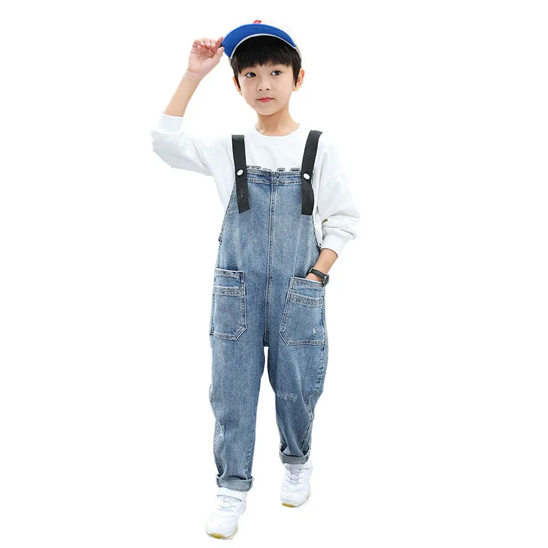 От 5 до 13 лет весенне-осенние Молодежные повседневные джинсы с подтяжками и