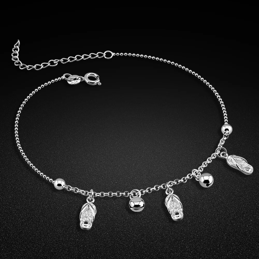 Женские ножные браслеты из стерлингового серебра 925 пробы красивая обувь