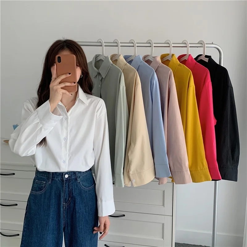 

Button Up Shirt Women Design Sense Of Women's White Shirt 2021 New French V-neck Chic Hong Kong Style Long Sleeve Top