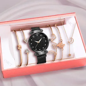 Часы наручные женские кварцевые с магнитной застежкой, модные роскошные с изображением звёздного неба, со стразами