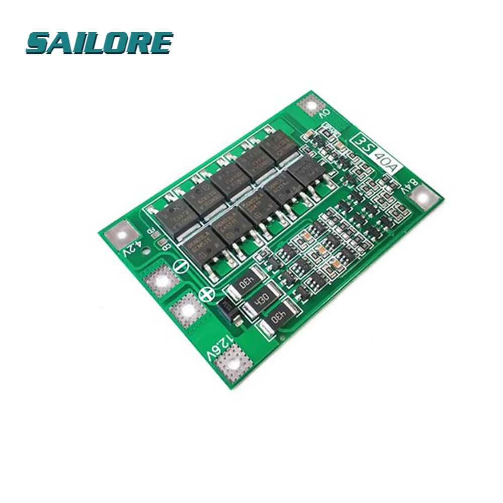 

3S 3 Serial Cell 40A 11.1V 12.6V 18650 26650 Polymer Lithium Battery Protection Board For Drill Current Balance Module