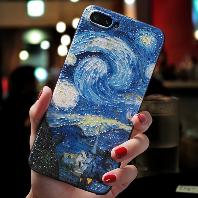3D рельефный чехол для телефона Ван Гог для iPhone 7 Plus 8 6 6S X Мягкий силиконовый чехол для iPhone 5 5S SE XS XR 11 Pro MAX чехол со звездным небом - Цвет: fangxk2