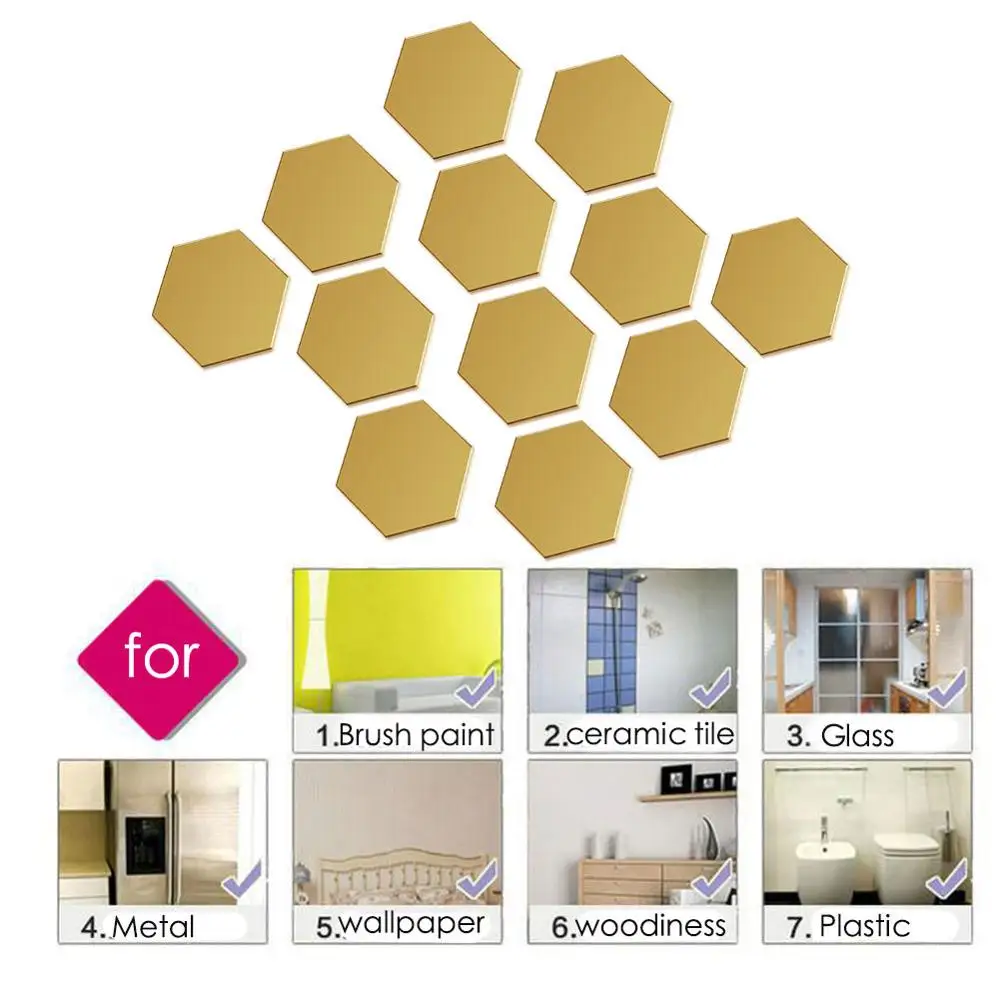 3D зеркальные шестиугольные наклейки на стену акриловые однотонные