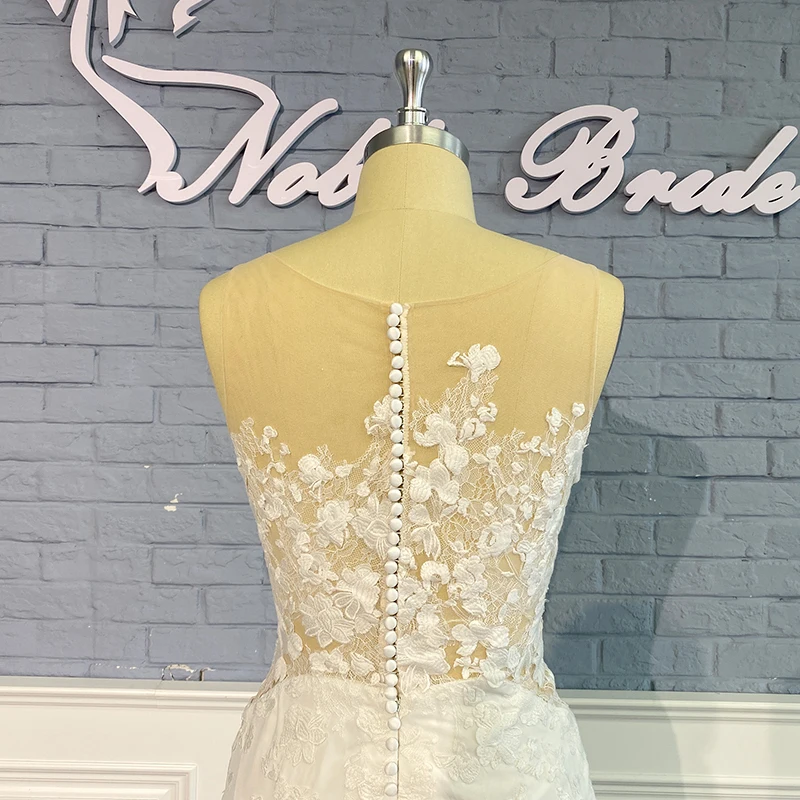 

Real Picture Latest Design Wedding Dress Sleeveless Applique Church Garden Lady A-Line Bridal Dress
