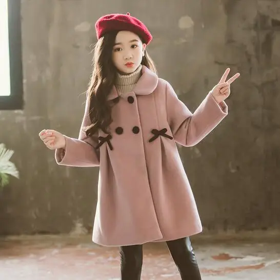 Осеннее шерстяное пальто для девочек от 3 до 12 лет Детская куртка одежда Милая