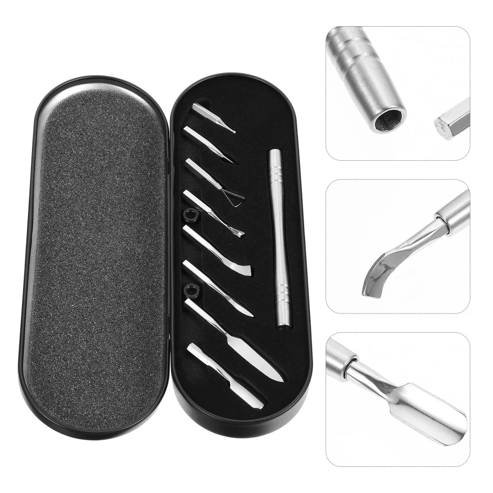 

1Set 8-in-1 Silver Manicure Push Tool Stainless Steel Cuticle Trimmer Black