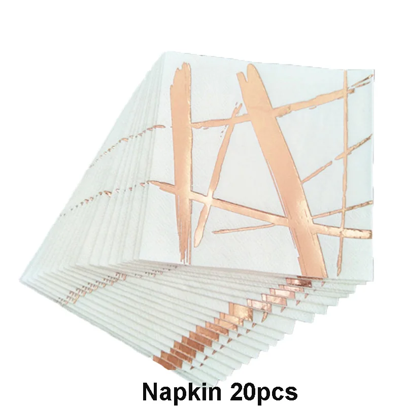 Napkin 20pcs Розовое золото, одноразовая посуда для вечеринки, Чашка Шампанского, соломинки, 1-й день рождения, Свадебная вечеринка, Декор, Детские принадлежности для душа - Цвет: Napkin 20pcs